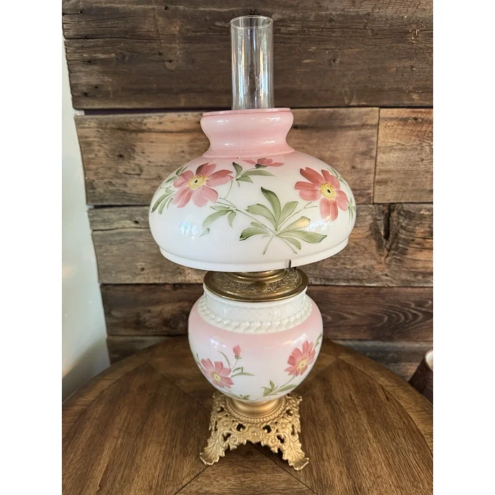 Vintage Victorian Gone With The Wind Hand Painted Parlor Hurricane Table Lamp